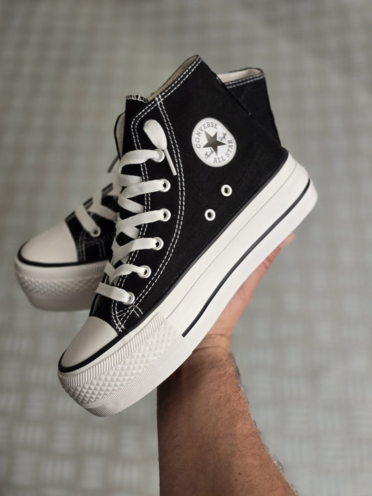 Converse Bota Negra Costura Blanca