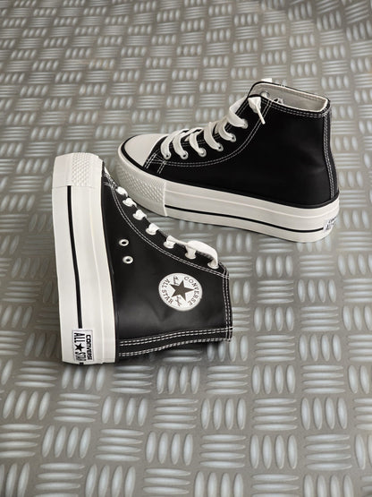 Converse Bota Negra Costura Blanca Polipiel